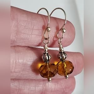 Sterling silver Amber Swarovski crystal earrings Artisan handmade crafted estate